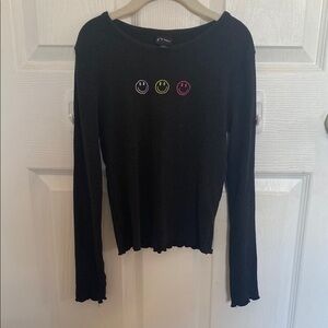 Black Smiley Face Long Sleeve Top